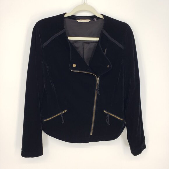 Soft Surroundings Velvet Moto Jacket XS Womens Asymmetrical Zip Up Black - Picture 2 of 10